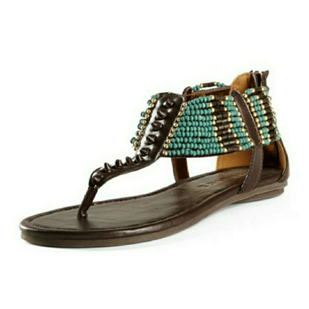 Rampage Beaded Brown/Turquoise Sandals